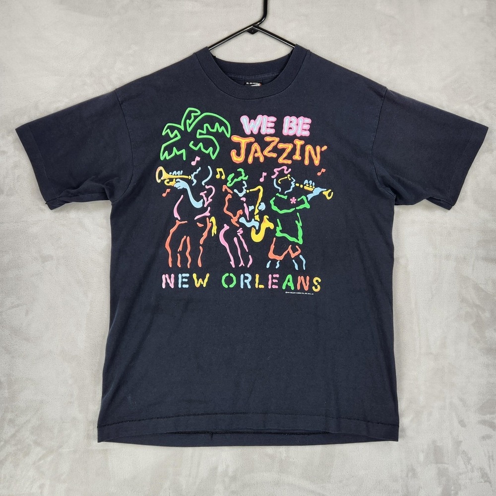 Vintage Screen Stars Best Shirt Mens XL Black We Be Jazzin New Orleans Tee 1991
